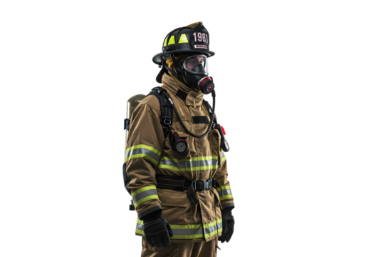 Firefighter in Full Protective Gear on transparent background