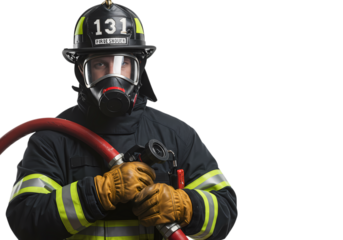 Firefighter in Protective Gear on transparent background