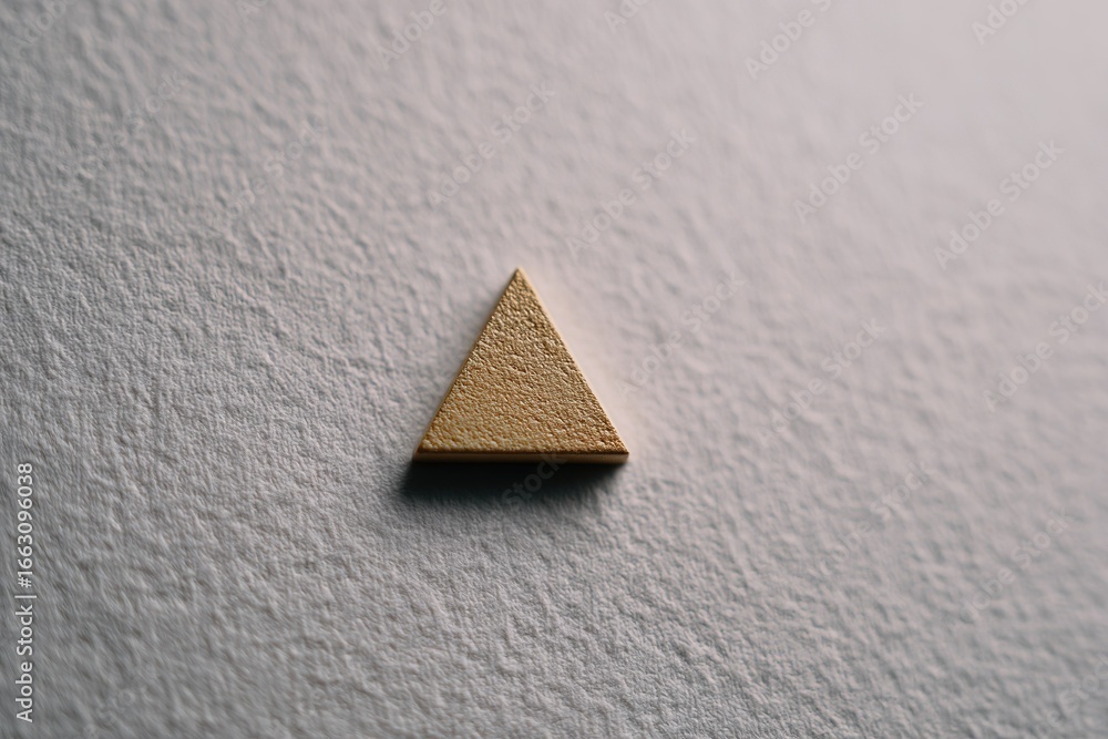 Aufkleber small triangular object in beige color placed on textured surface for artistic display or design pur