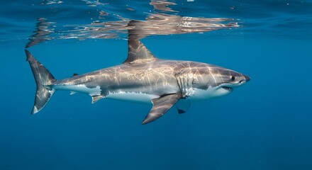 Naklejka premium Great white shark underwater profile