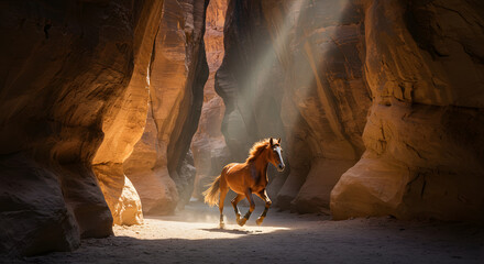 Brown Horse with White Blanket Pattern in Canyon