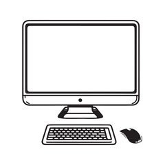 Fototapeta premium Desktop Monitor with Keyboard Vector Black and White