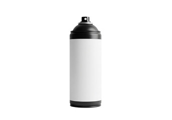 Black aerosol spray can with a blank white label for mockup template design, isolated on a transparent background, ideal for product branding and advertising