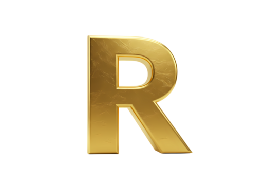 Golden Letter R 3D Rendering of a Capital R on transparent background