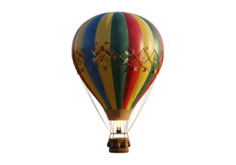 Colorful Hot Air Balloon Soaring Against a White Background isolated on transparent background