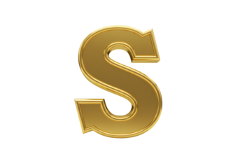 Gold Letter S Decorative 3D Font on transparent background