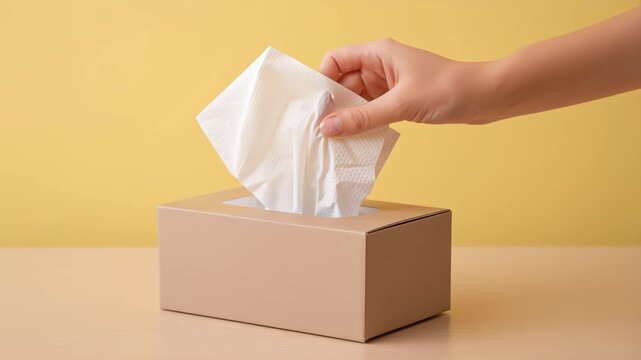 Female hand take tissue from box.