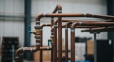 Close up of copper pipes in a building for plumbing services by a professional plumber