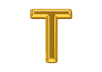 Golden Letter T Elegant 3D Alphabet on transparent background