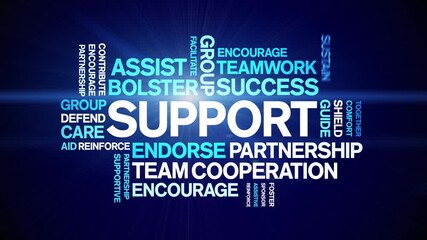 Support animated word cloud-text design animation tag kinetic typography seamless loop.