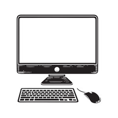 Fototapeta premium Desktop Monitor with Keyboard Vector Black and White