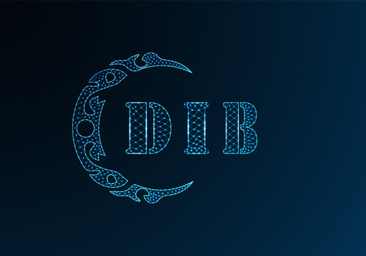 Low poly letter logo DIB design. DIB letter logo low poly vector design on blue color gradient background. DIB logo low poly design