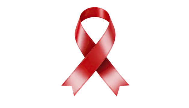 Red awareness ribbon symbol for health and support isolated on white background