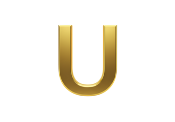 Golden 3D Letter U on transparent background