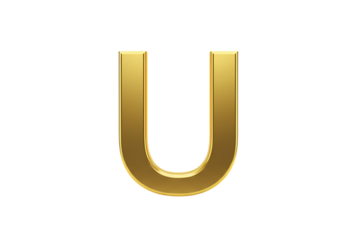 Golden 3D Letter U on transparent background