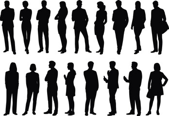 Business people silhouettes, professional group standing, corporate teamwork concept, office colleagues, business communication, company staff, modern workplace, career success, team leadership