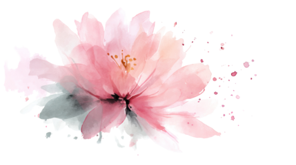 English soft pink watercolor flower abstract art on transparent background