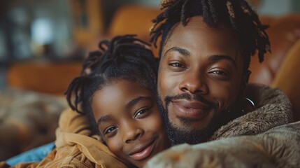 Love Knows No Bounds: Multicultural Couple Expressing Affection through Hugs and Kisses, Young african american couple sleeping in bed, top view. - Generative AI