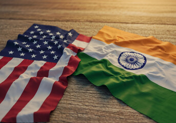 USA and India flags symbolize international relations on wood surface partnership displayed