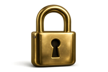 Naklejka premium Lock icon in shiny metallic gold, isolated on transparent background, Digital security symbol