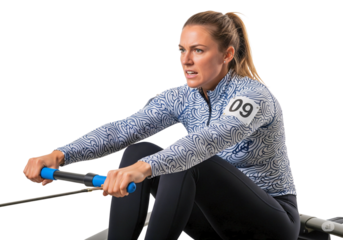 Rowing Champion in Action: A focused athlete propels herself to the finish line with a display of strength and endurance in a photorealistic setting.