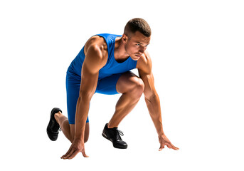 Athlete at the Starting Line: A determined athlete, poised and ready at the starting line, epitomizes speed and power, embodying the essence of competition and athleticism.