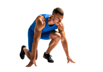 Athlete at the Starting Line: A determined athlete, poised and ready at the starting line, epitomizes speed and power, embodying the essence of competition and athleticism.