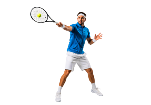 Dynamic Serve: Capturing the essence of sport, a tennis player embodies power and agility, poised mid-serve with a focused gaze fixed on the yellow ball, epitomizing dedication to competition.