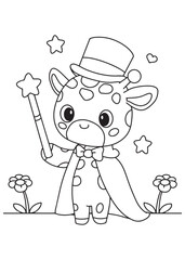 coloring book cute giraffe magician with wand