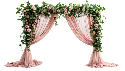 Elegant wedding arch with floral decoration and romantic ceremony setup isolated on white background