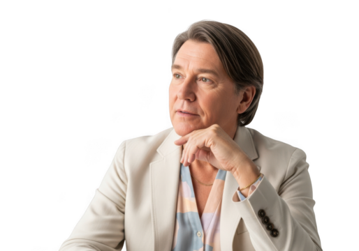 Thoughtful businessman in suit looking away png image for graphic design projects and marketing isolated on transparent background