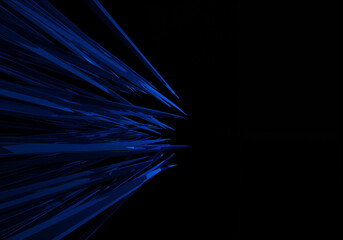 Blue abstract shards convey dynamic motion against stark dark backdrop adding depth