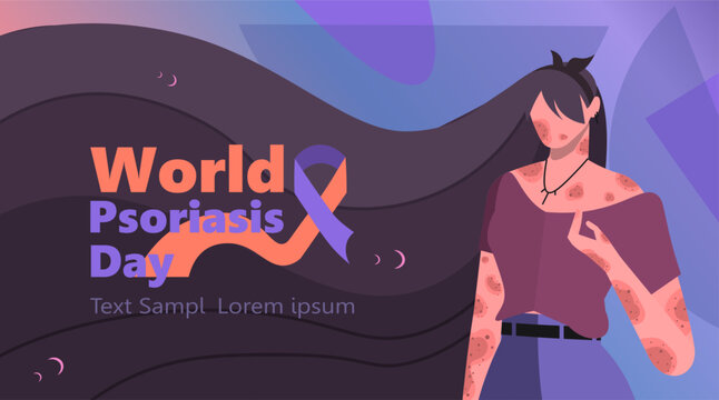 World Psoriasis Day is observed every year on October. A woman suffers from allergy, psoriasis, dermatitis, or eczema. Vector Not AI generated