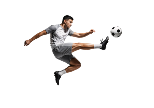 Soccer Player in Action: Capturing the dynamic motion of a soccer player mid-kick, poised to strike the ball with precision, embodying both strength and skill.