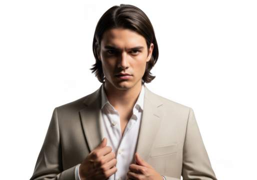 Handsome young man in suit looking at camera portrait photography stock image, isolated on transparent background