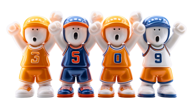 Teamwork in Play: An animated group of athletes, hands raised, cheer in unison, a captivating portrayal of sportsmanship and unity. Capturing the energy and team spirit