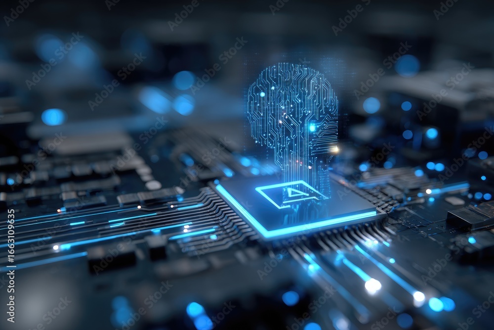 Poster ai brain circuitry; digital intelligence on a microchip