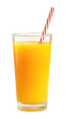 Orange Juice with a White and Red Straw Isolated