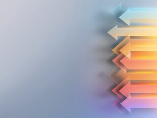 Colorful translucent arrows pointing left on gradient background with copy space, abstract navigation and choice concept
