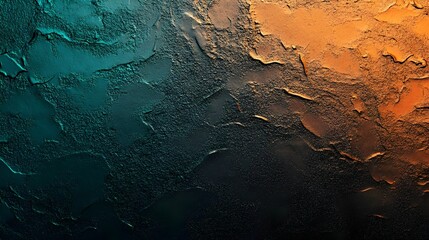 Naklejka premium Abstract background texture featuring contrasting teal blue and warm orange paint brushed unevenly onto a dark canvas surface creating artistic gritty design