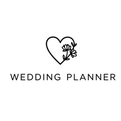 Obraz premium Elegant wedding planner logo with heart and floral design, perfect for branding & events