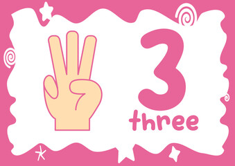 A fun and educational worksheet for kids to learn how to sign and write the number three