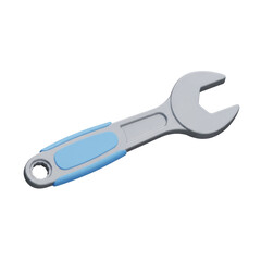 Obraz premium A vibrant 3D rendered wrench with a modern design and comfortable blue grip, symbolizing repair, construction, and mechanical work, isolated on a clean white background for versatile design projects