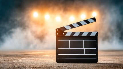 Film Clapperboard on Movie Set with Lights