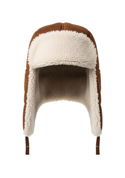 Brown suede trapper hat with white fleece ear flaps a classic warm winter ushanka headwear