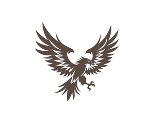 Obraz premium Brown Stylized Eagle with Wings Spread Wide on White Background bird raptor
