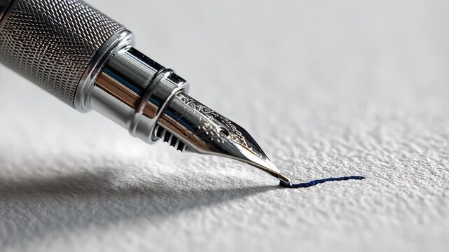 Ballpoint pen. Gel ink pen writes on a white sheet, macro view