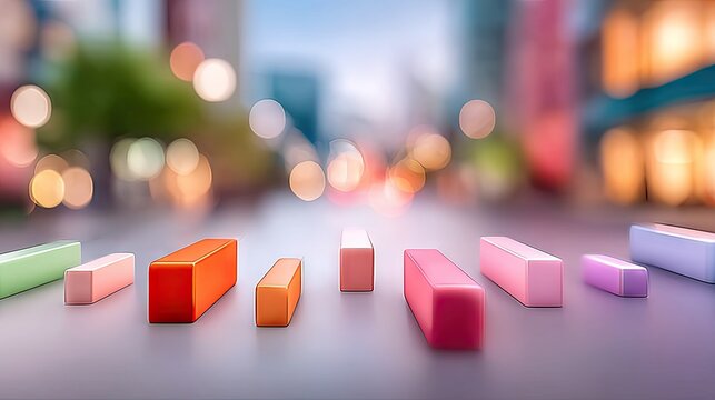 Colorful 3D Bar Graph on Blurred City Background