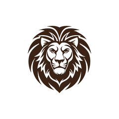 Fototapeta premium Majestic Lion Head Emblem with Dark Mane on White Background animal king