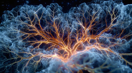 Obraz premium Estructura fractal luminosa en forma de red eléctrica orgánica